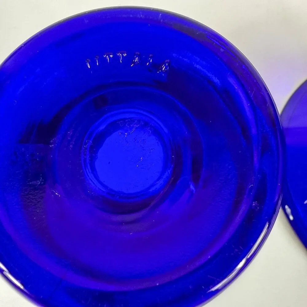Iittala Kartio Glass Candle Holders Cobalt Blue Kaj Franck Finland MCM